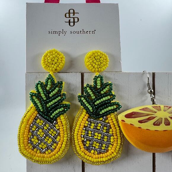 Simply Southern Pineapple Earrings Claires Flip Flop Studs & Orange Earrings - Picture 2 of 7